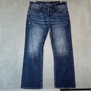 BKE Tyler Bootcut Mens Jeans 34x32 Dark Wash Stretch Contrast Stitch Denim